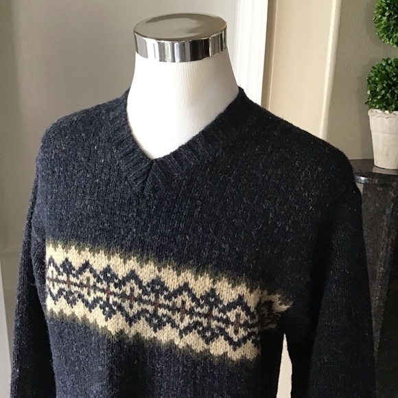 Vintage Abercrombie & Fitch Mens 100% Wool V-Neck Sweater MEDIUM Fair Isle Y2K - Picture 11 of 13